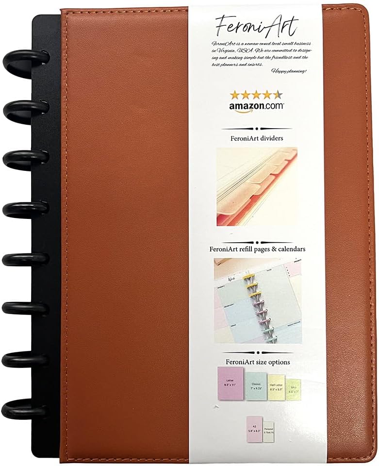 Refillable 11 Disc Discbound Notebook - Letter Size, 75 Sheets, Narrow Ruled PU Leather Vegan PU cover