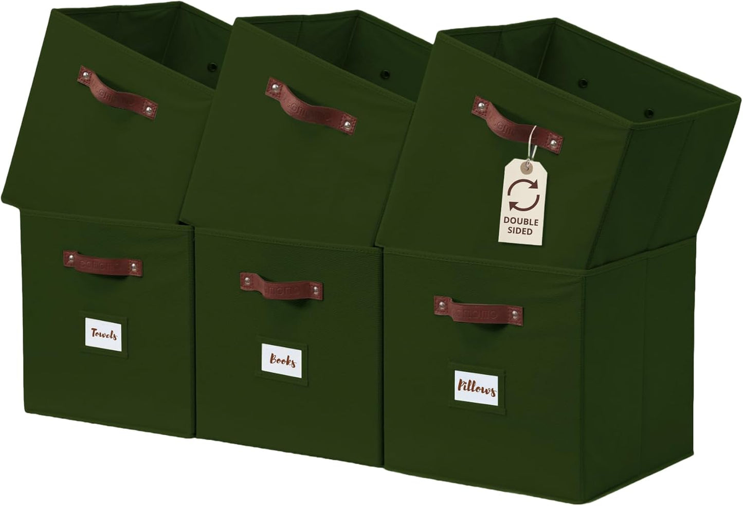 DECOMOMO Storage Bins, Cube Storage Bin with Labels, Fabric Storage Cubes for Shelves (10.5" x 11" / 6pcs, Beige)