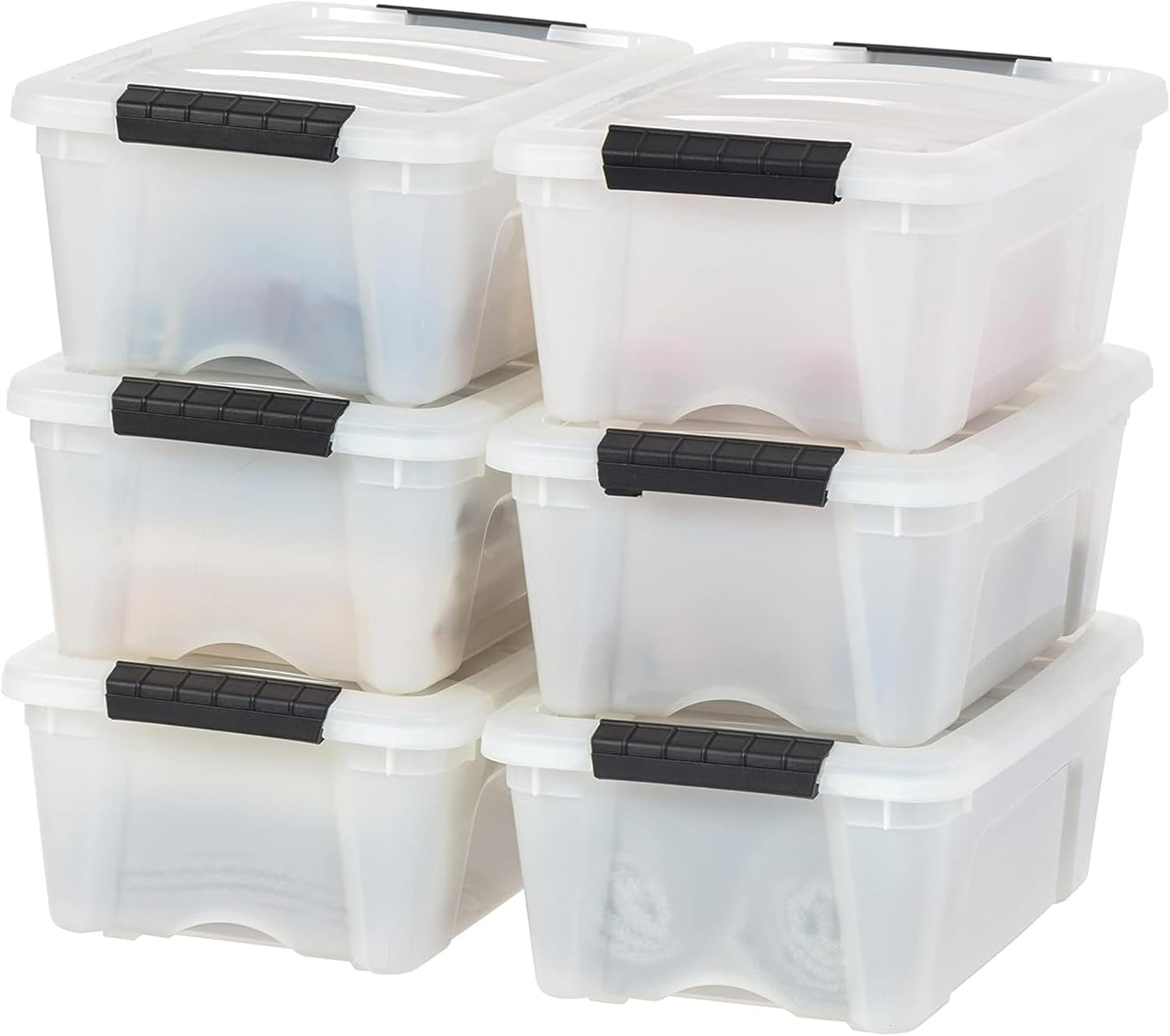 IRIS USA 13 QT Plastic Storage Box with Lid and Latches - 6 Pack - BPA-Free, See-Through Organizing Solution, Durable Nestable Stackable Containers, Secure Pull Handle - Clear