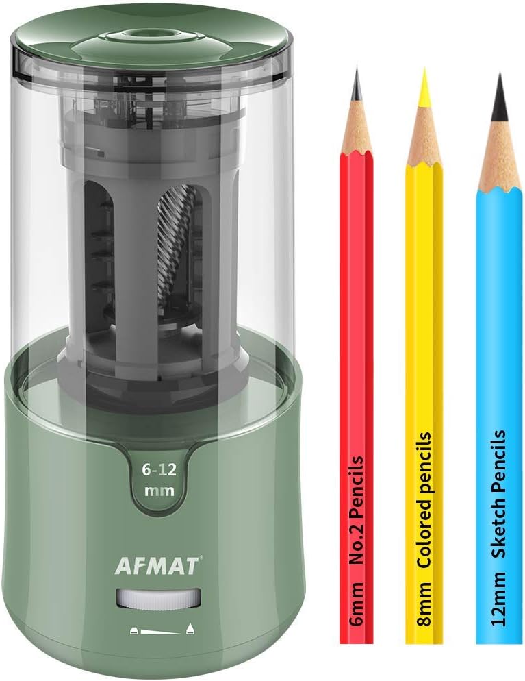 AFMAT Electric Pencil Sharpener - Auto Stop, Super Sharp & Fast, Plug in Pencil Sharpener for 6-12mm No.2/Colored Pencils - Classroom/Office/Home PS92