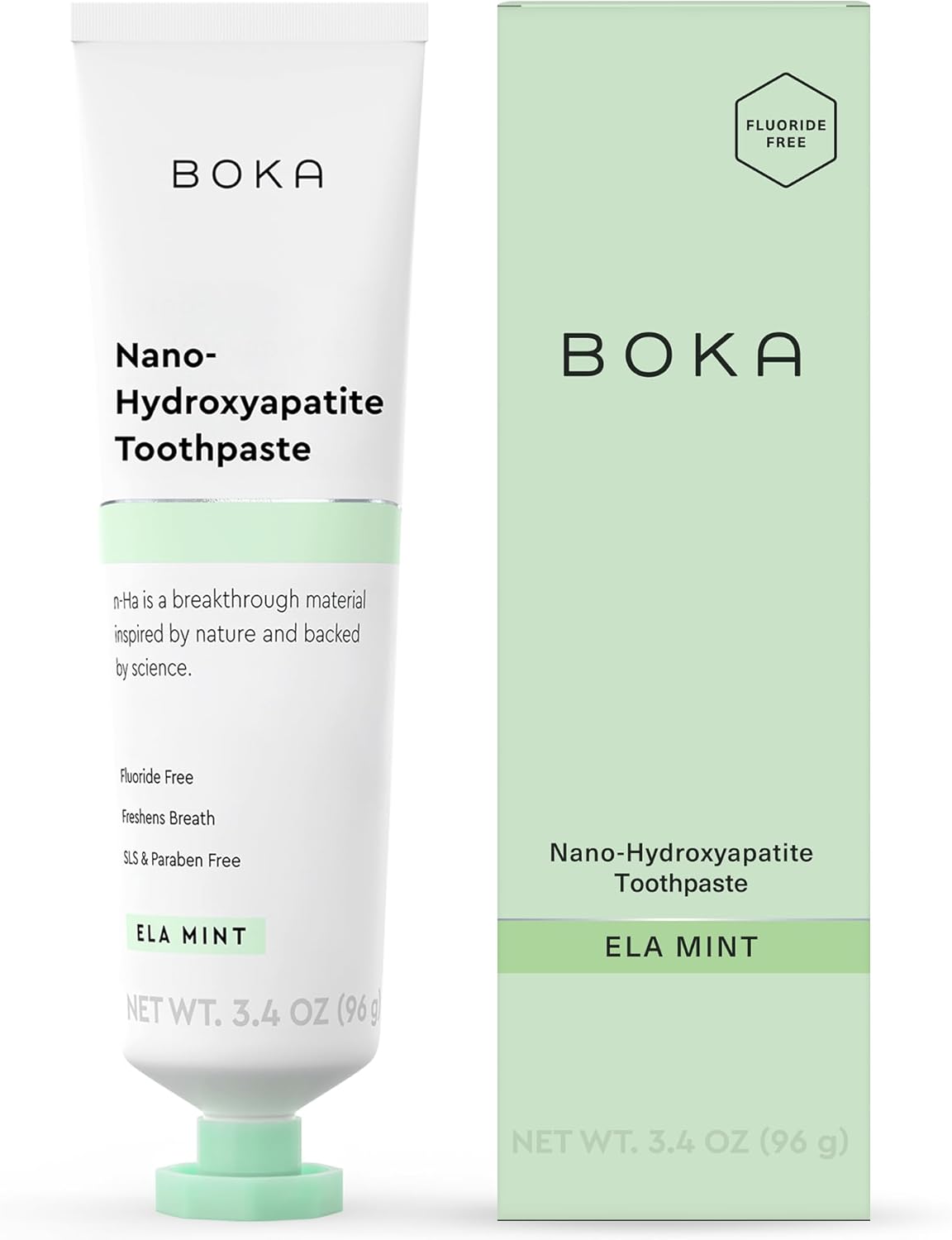 Boka Fluoride Free Toothpaste, Nano Hydroxyapatite Toothpaste, Appropriate for Sensitive Teeth - for Adult Oral Care - Ela Mint Flavor, 4 Fl Oz 1Pk US Manufactured