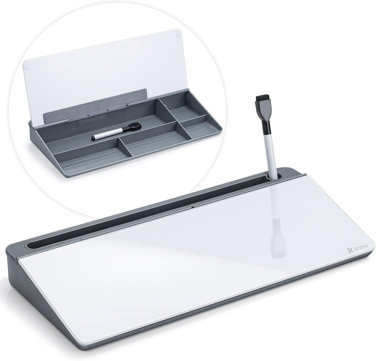 Varhomax Glass Desk Whiteboard with Storage, Desktop Organizer to-do List Memo Notepad Dry Erase White Board for Home Office and School Supplies (White)