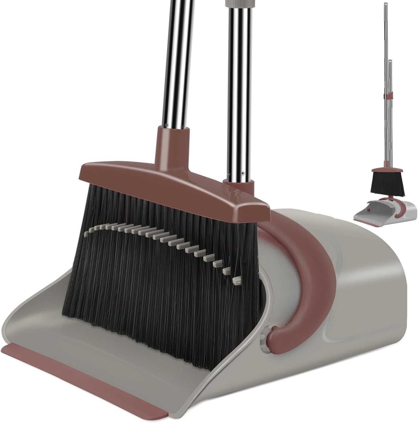 Broom and Dustpan Set for Home, Dust pan with Long Handle, Broom with Dustpan Combo Set, for Home Kitchen Room Office Lobby Floor Use Upright Stand Up Sweeping (Gray&Green)