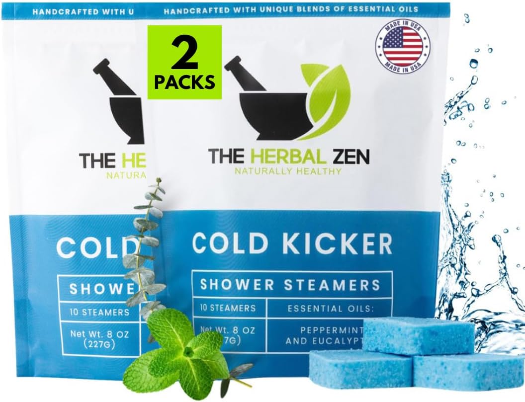 Cold Kicker Shower Steamers Aromatherapy for Relief - USA Made - Peppermint & Eucalyptus Shower Bomb Tablets – Valentines Day Gift for Her and Him – Soothing Natural Essential Oils (10 Pack)