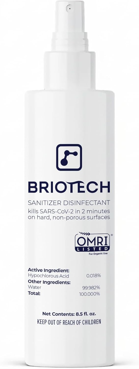 BRIOTECH Sanitizer Disinfectant Hypochlorous, Kill 99.99% of Viruses & Bacteria, Control Mold, Eliminate Odor, Gentle for Nursery & Play Rooms, Food Contact Surface Sanitizer, 1 Gallon Refill