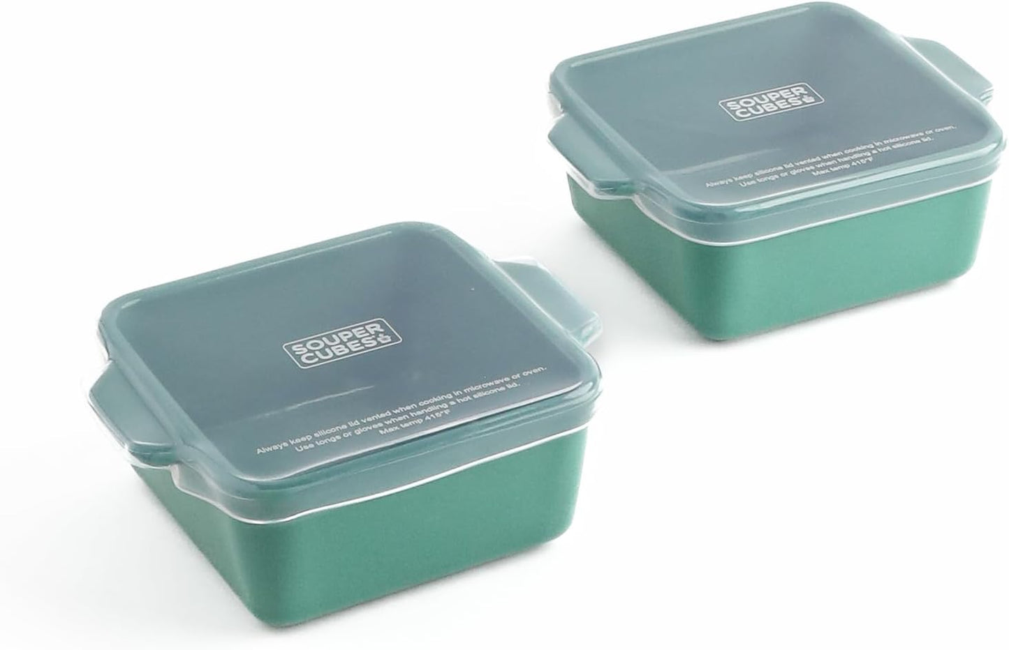 Souper Cubes Stoneware 2.0-5" x 5" Baking Dishes for Oven, Made in USA, Premium Mini Ceramic Baking Dishes with Silicone Covers for Individual Portions, Set of 2 - White