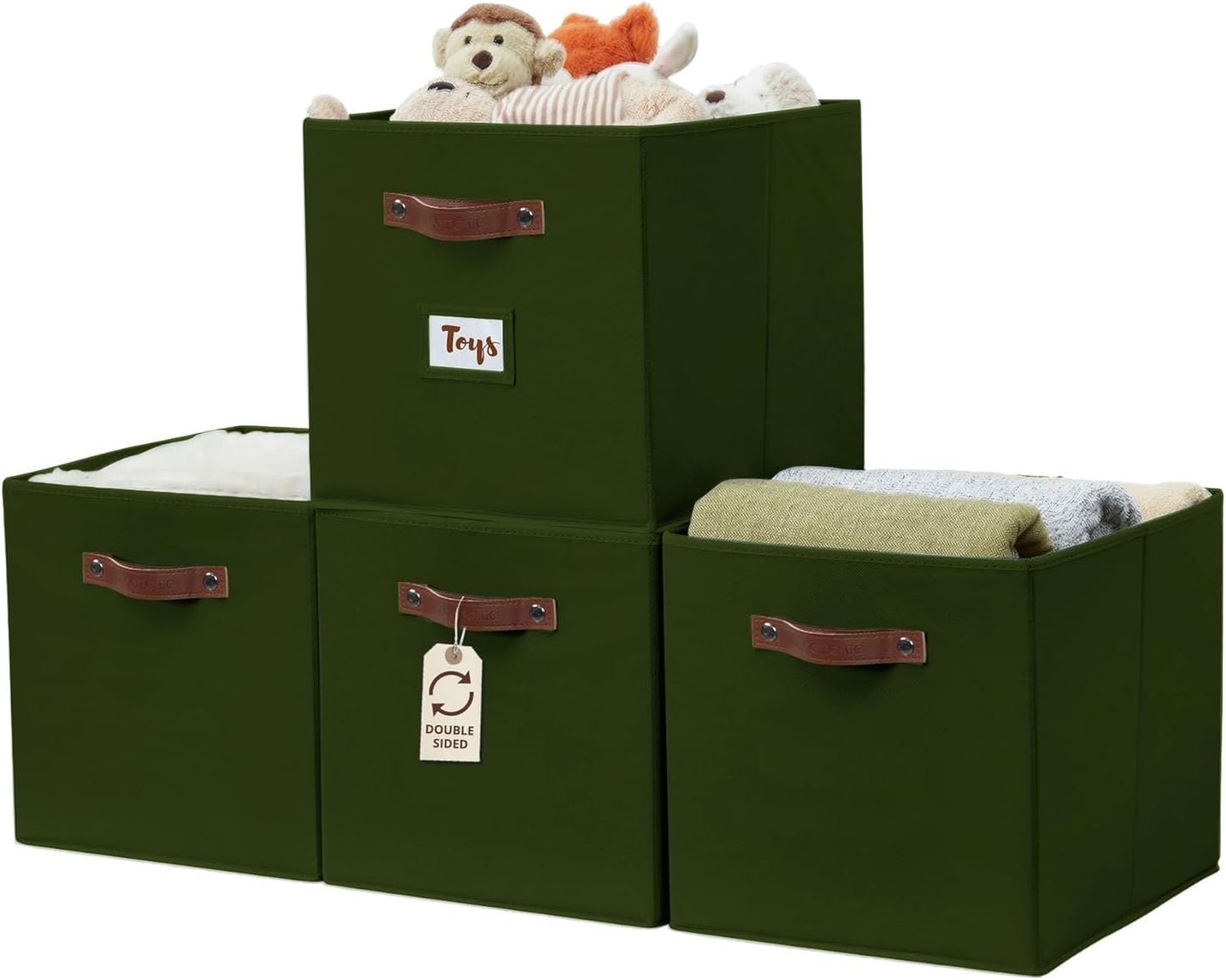 DECOMOMO Storage Bins, Cube Storage Bin with Labels, Fabric Storage Cubes for Shelves (10.5" x 11" / 6pcs, Beige)