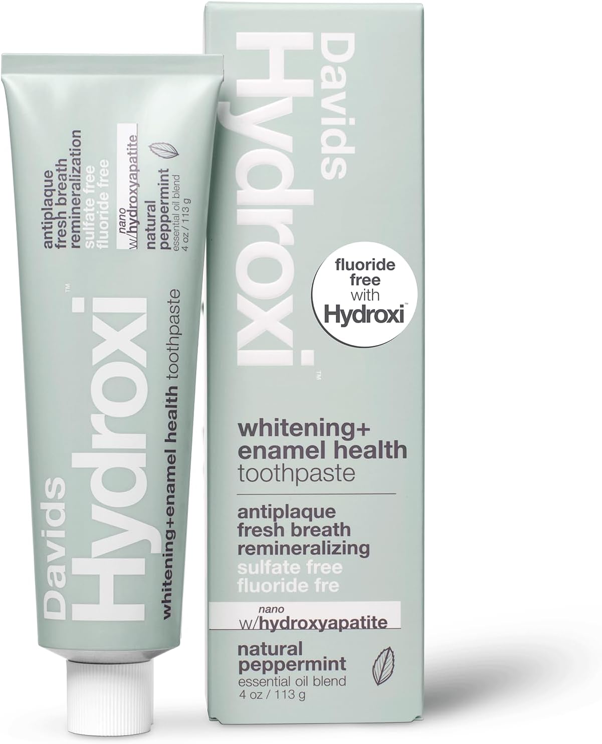 Davids Hydroxi Fluoride Free Nano Hydroxyapatite Toothpaste for Remineralizing, Sensitive Support, Whitening, Antiplaque, SLS Free, Natural Peppermint, 4oz, Made in USA