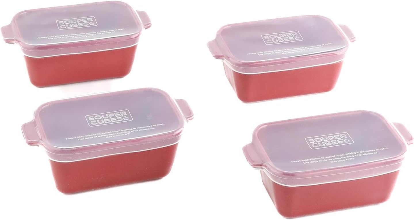 Souper Cubes Stoneware 2.0-5" x 5" Baking Dishes for Oven, Made in USA, Premium Mini Ceramic Baking Dishes with Silicone Covers for Individual Portions, Set of 2 - White