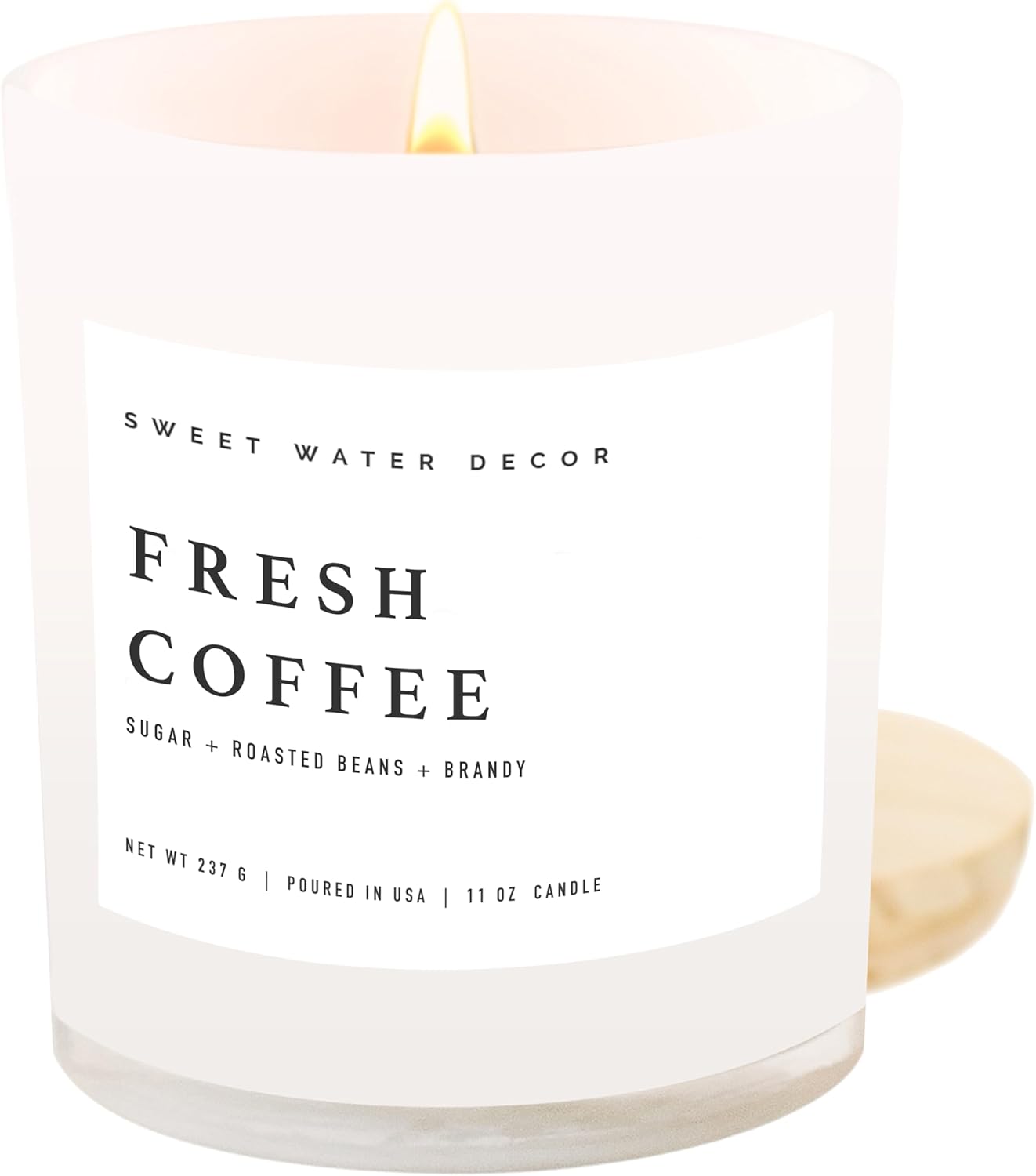 Sweet Water Decor Salt and Sea Candle - Sea Salt, Citrus, Amber, Musk, Beach Scented Soy Candles for Home - 11oz White Glass Jar + Wood Lid, 50+ Hour Burn Time, Made in the USA