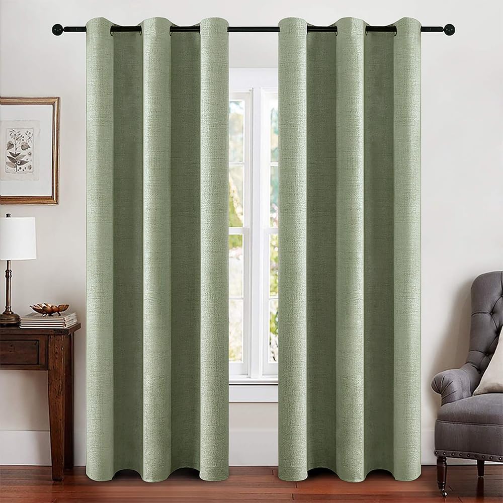 MIULEE 100% Blackout Linen Textured Curtains for Bedroom Solid Thermal Insulated Natural Beige Grommet Room Darkening Curtains & Drapes Luxury Decor for Living Room Nursery 52 x 84 Inch (2 Panels)
