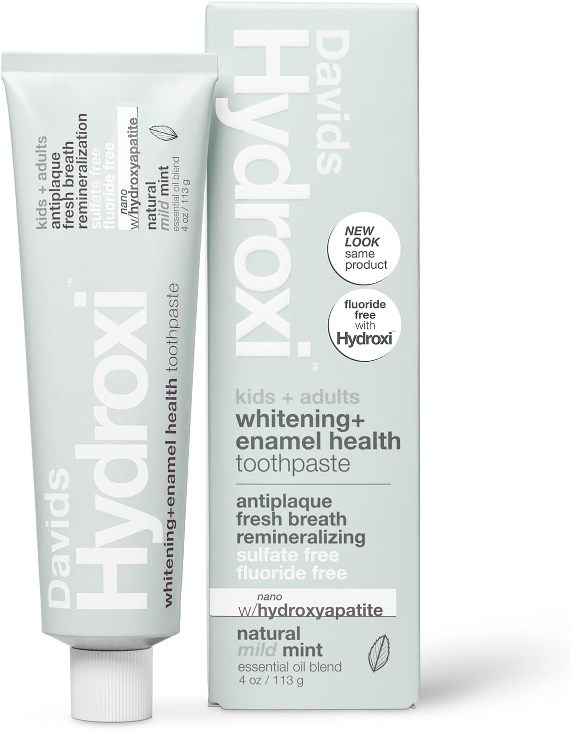 Davids Hydroxi Fluoride Free Nano Hydroxyapatite Toothpaste for Remineralizing, Sensitive Support, Whitening, Antiplaque, SLS Free, Natural Peppermint, 4oz, Made in USA
