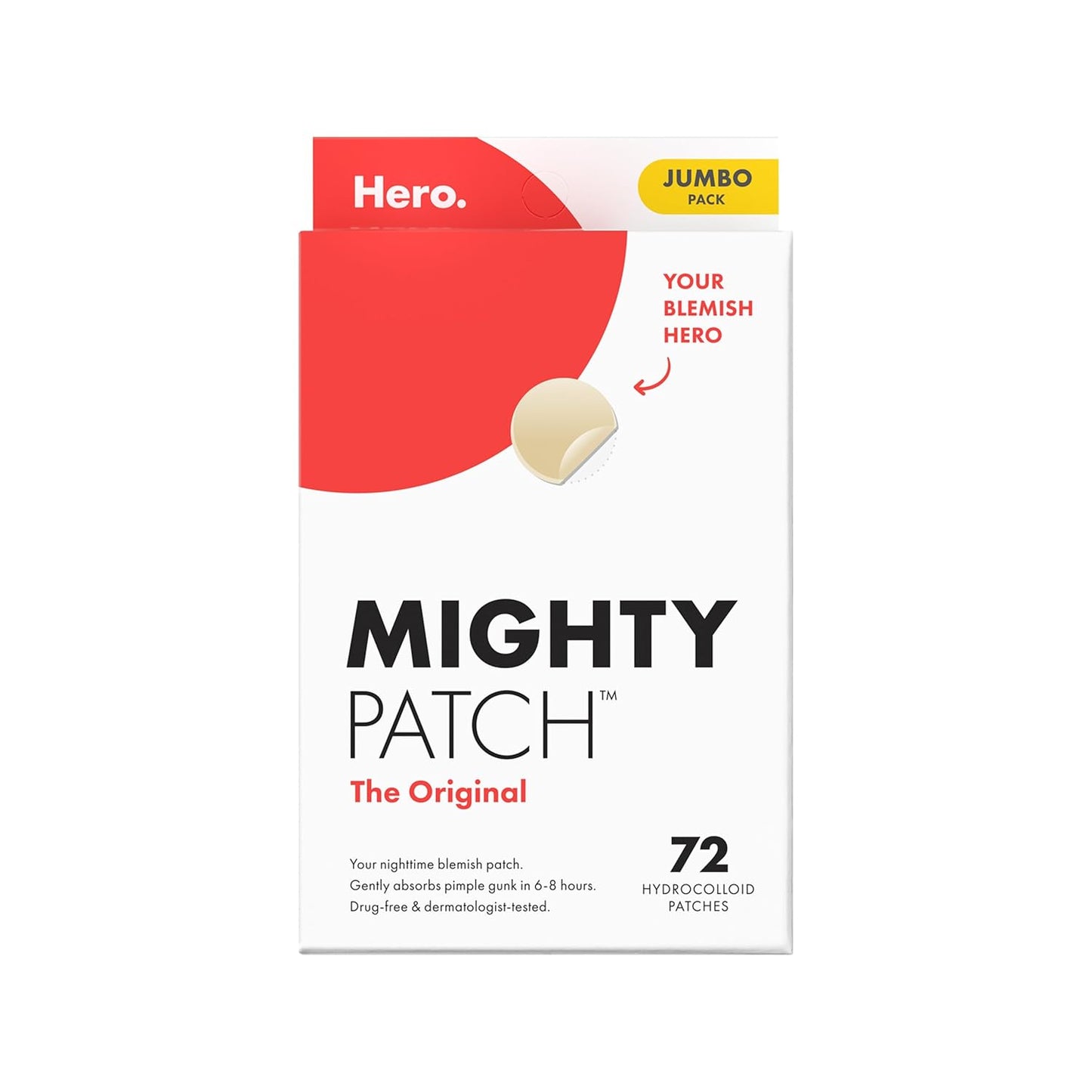 Mighty Patch Original Patch from Hero Cosmetics - #1 Hydrocolloid Acne Pimple Patches for Face, Shrinking Zits & Whiteheads in 1 Use, Nighttime Spot Pimple Stickers for Face, 36 Count