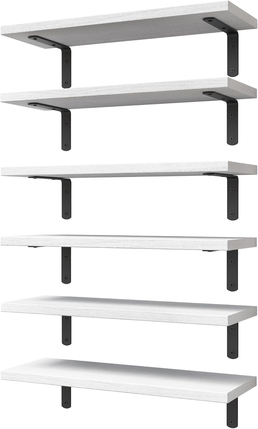 WOPITUES Wood Floating Shelves Set of 6, Shelves for Wall Decor, Farmhouse Shelf for Bedroom, Bathroom Storage Shelves, Book Shelves for Living Room - Rustic Brown