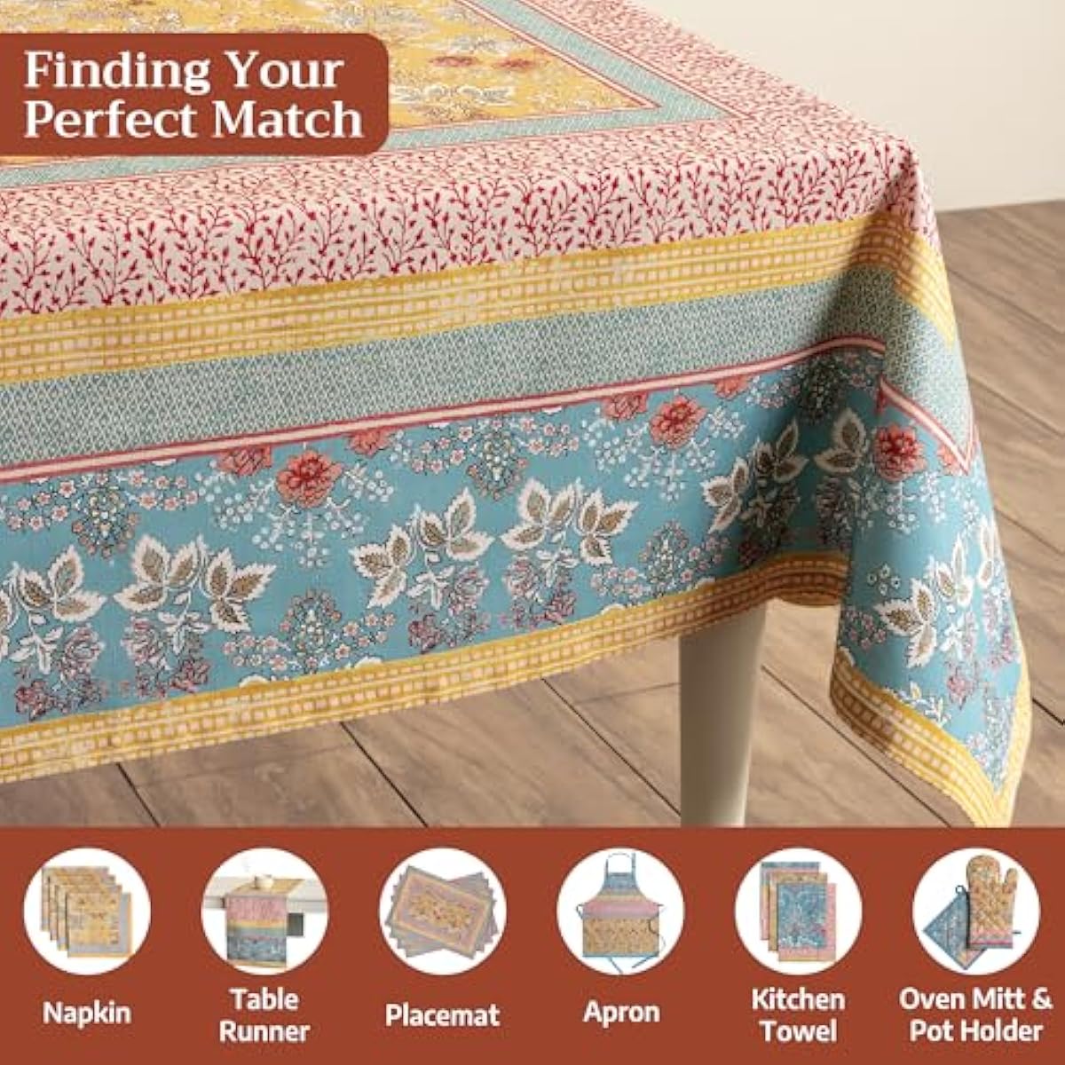 Maison d' Hermine Table Cloth Rectangle Table 100% Cotton 54 x 72 Inches Tablecloth Reusable Decorative for Dining Kitchen Room Farmhouse Home Gifts for Mothers Day Spring Summer - Marquise