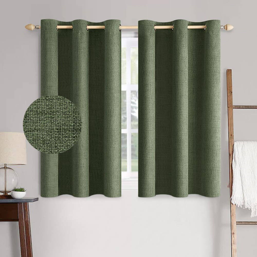MIULEE 100% Blackout Linen Textured Curtains for Bedroom Solid Thermal Insulated Natural Beige Grommet Room Darkening Curtains & Drapes Luxury Decor for Living Room Nursery 52 x 84 Inch (2 Panels)