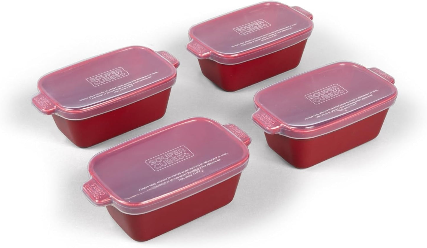 Souper Cubes Stoneware 2.0-5" x 5" Baking Dishes for Oven, Made in USA, Premium Mini Ceramic Baking Dishes with Silicone Covers for Individual Portions, Set of 2 - White