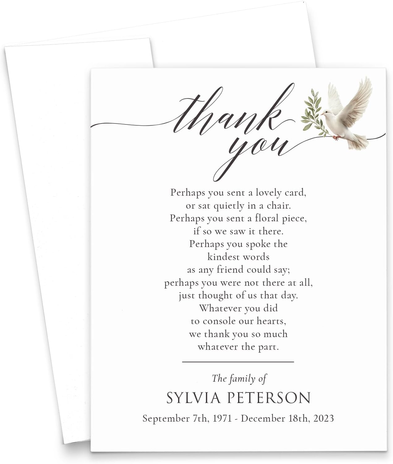 Modern Pink Paper Funeral Thank You Notes with Message Inside, FLAT Sympathy Acknowledgement Cards & Envelopes, Bereavement Personalized Thank You Notecards, Your Choice of Quantity and Color