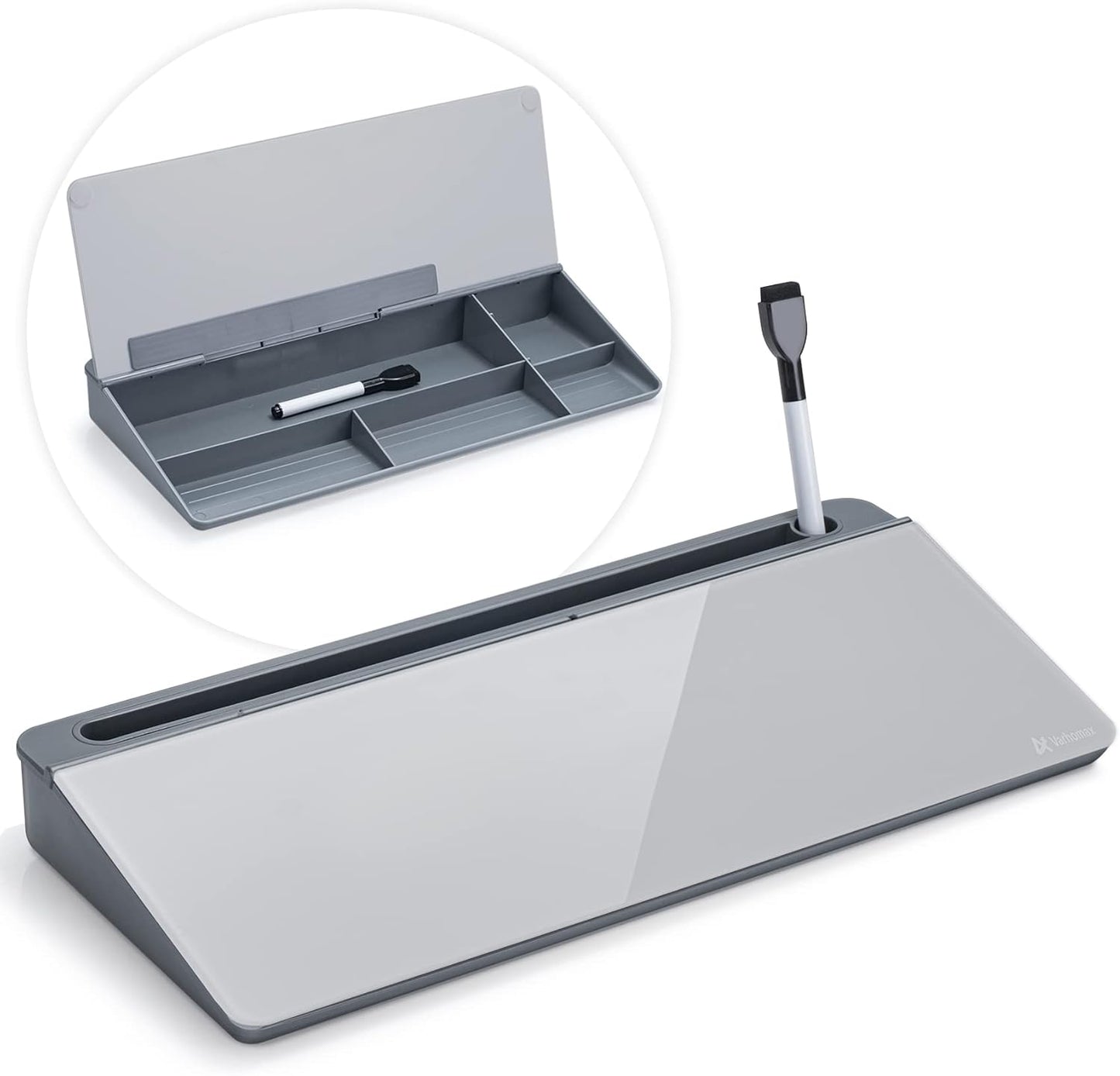 Varhomax Glass Desk Whiteboard with Storage, Desktop Organizer to-do List Memo Notepad Dry Erase White Board for Home Office and School Supplies (White)