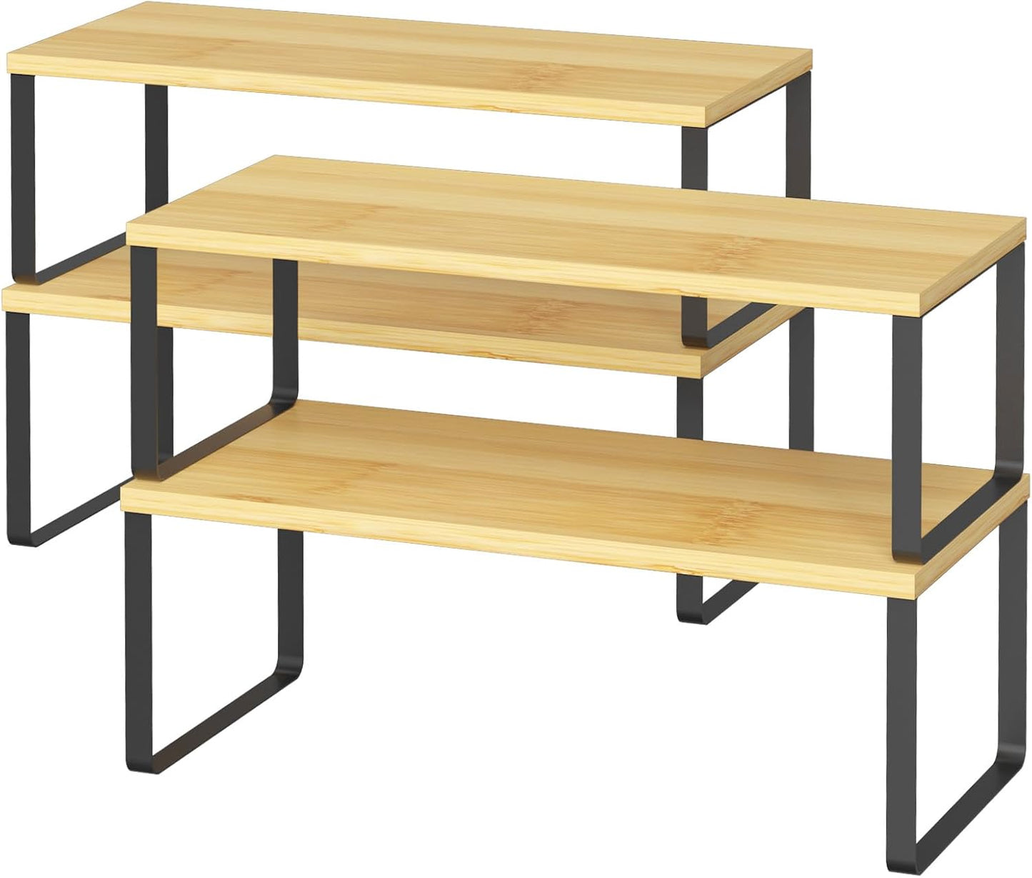 NEX Bamboo Kitchen Cabinet and Counter Shelf Organizer, Stackable & Expandable, Set of 4, White and Natural