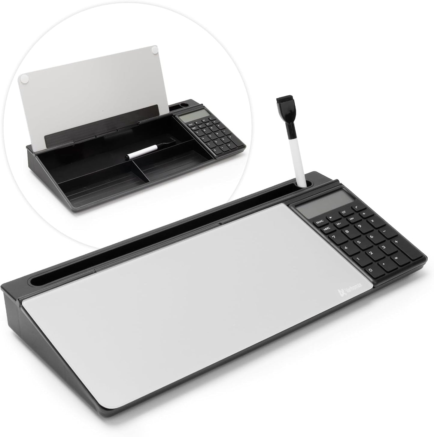 Varhomax Glass Desk Whiteboard with Storage, Desktop Organizer to-do List Memo Notepad Dry Erase White Board for Home Office and School Supplies (White)