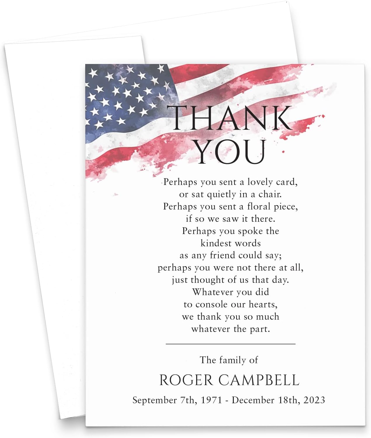 Modern Pink Paper Funeral Thank You Notes with Message Inside, FLAT Sympathy Acknowledgement Cards & Envelopes, Bereavement Personalized Thank You Notecards, Your Choice of Quantity and Color
