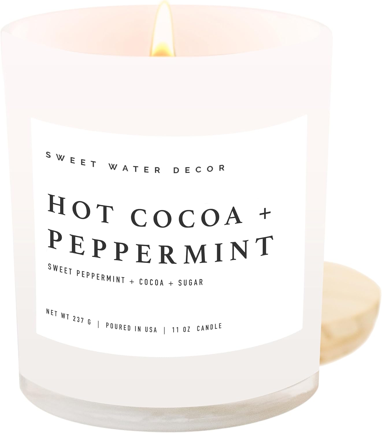 Sweet Water Decor Salt and Sea Candle - Sea Salt, Citrus, Amber, Musk, Beach Scented Soy Candles for Home - 11oz White Glass Jar + Wood Lid, 50+ Hour Burn Time, Made in the USA