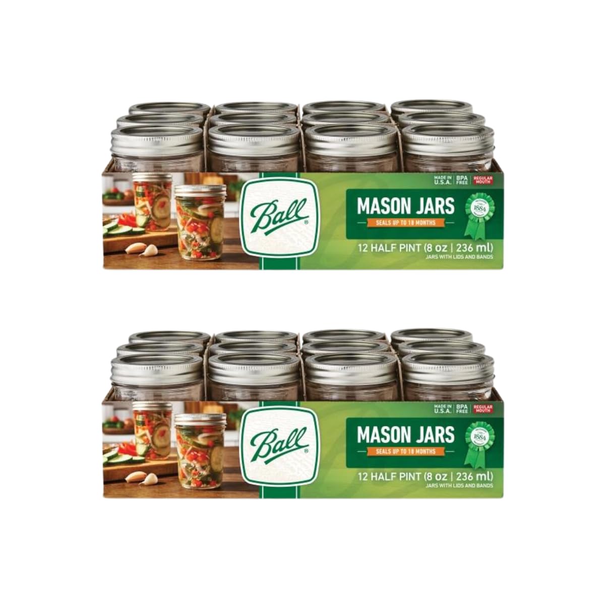 Ball Wide Mouth Pint 16-Ounce Glass Mason Jar with Lids and Bands, 12-Count