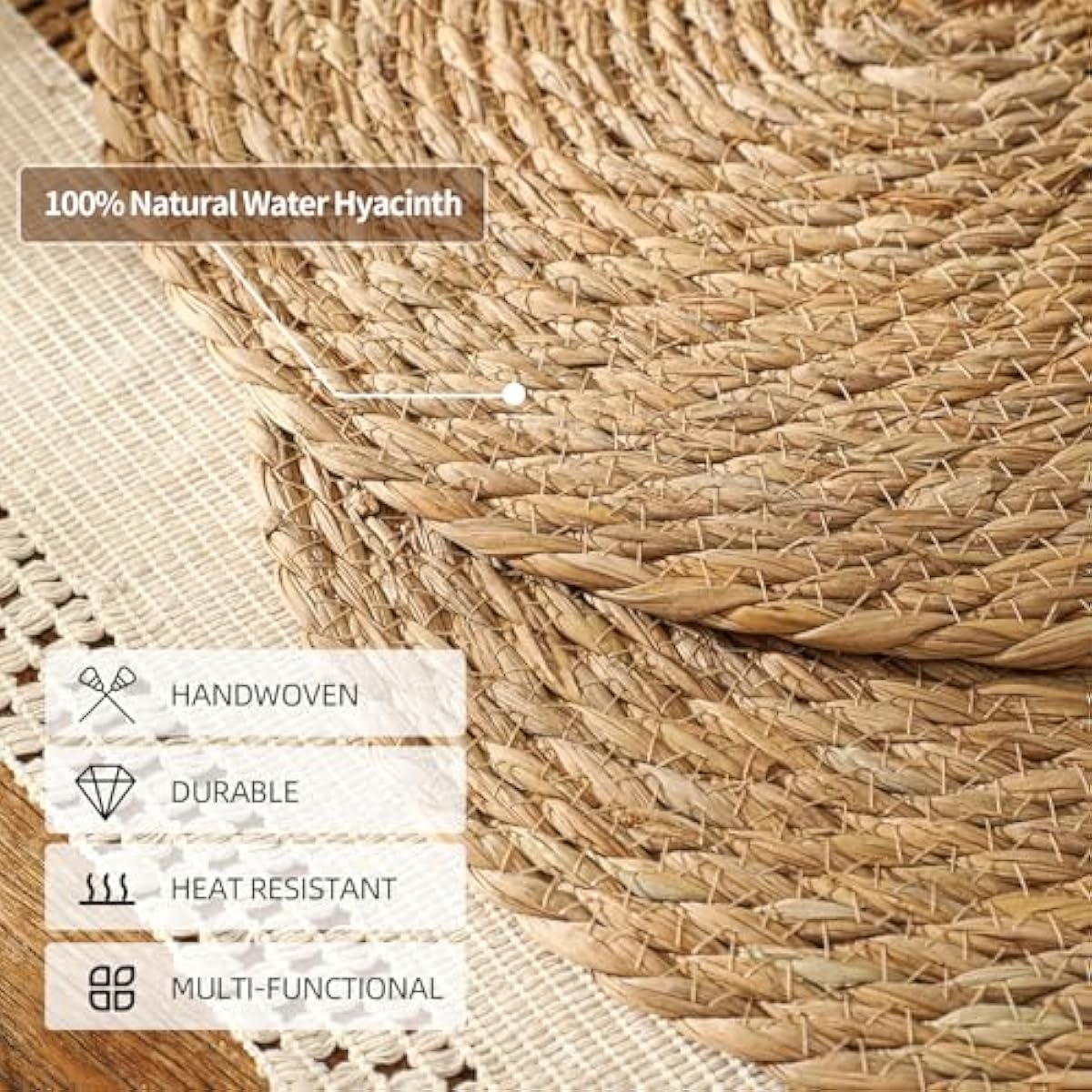 13.8'' Round Woven Placemats Set of 12, Boho Rattan Chargers for Dinner Plates, Rustic Wicker Place Mats, Straw Braided Table Placemats, for Dining Table Decor, Wedding, Farmhouse and Outdoor