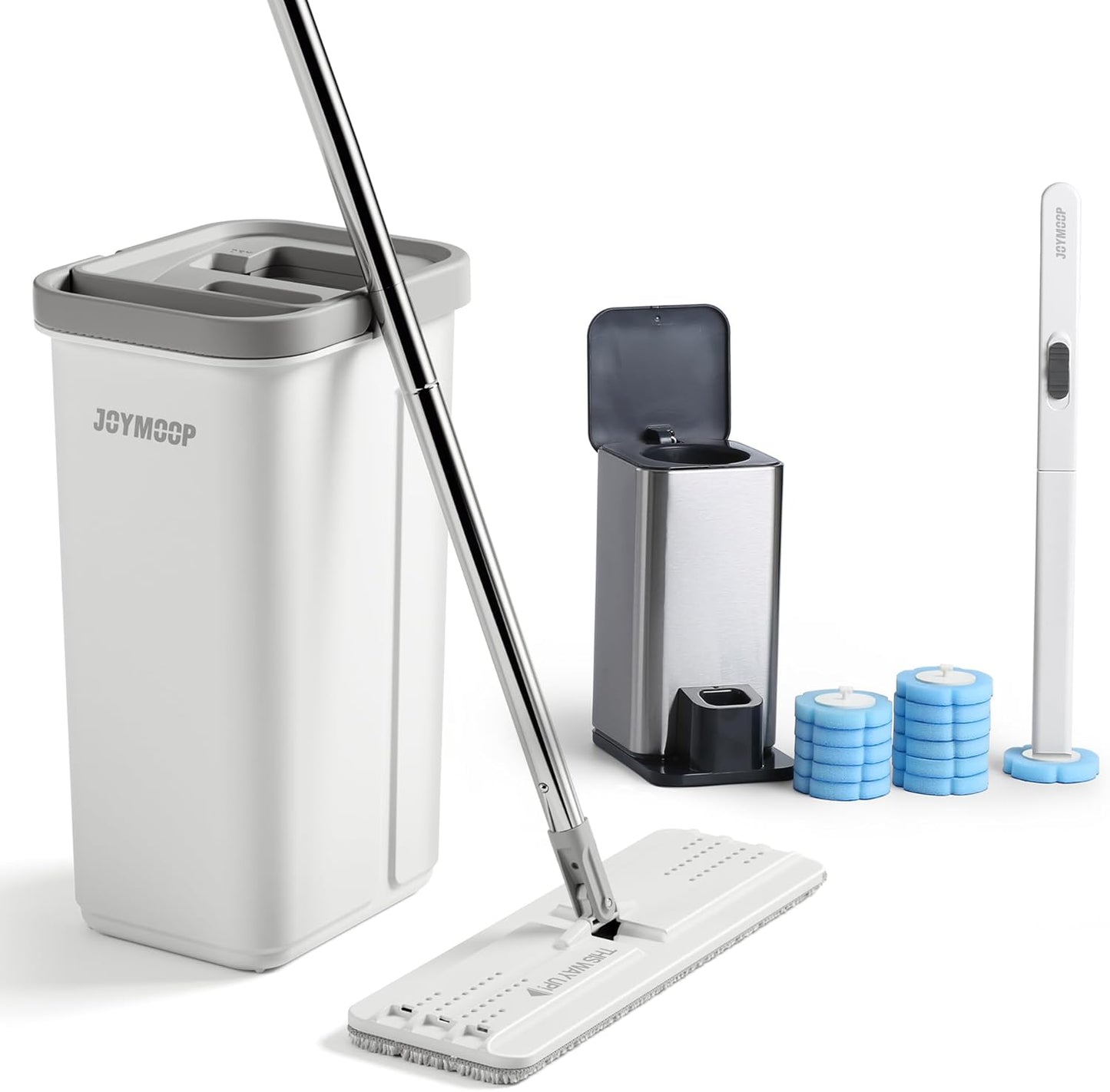 JOYMOOP Mop and Bucket with Wringer Set, Hands Free Flat Floor Mop and Bucket, with 3 Washable Microfiber Pads, Wet and Dry Use, Floor Cleaning System