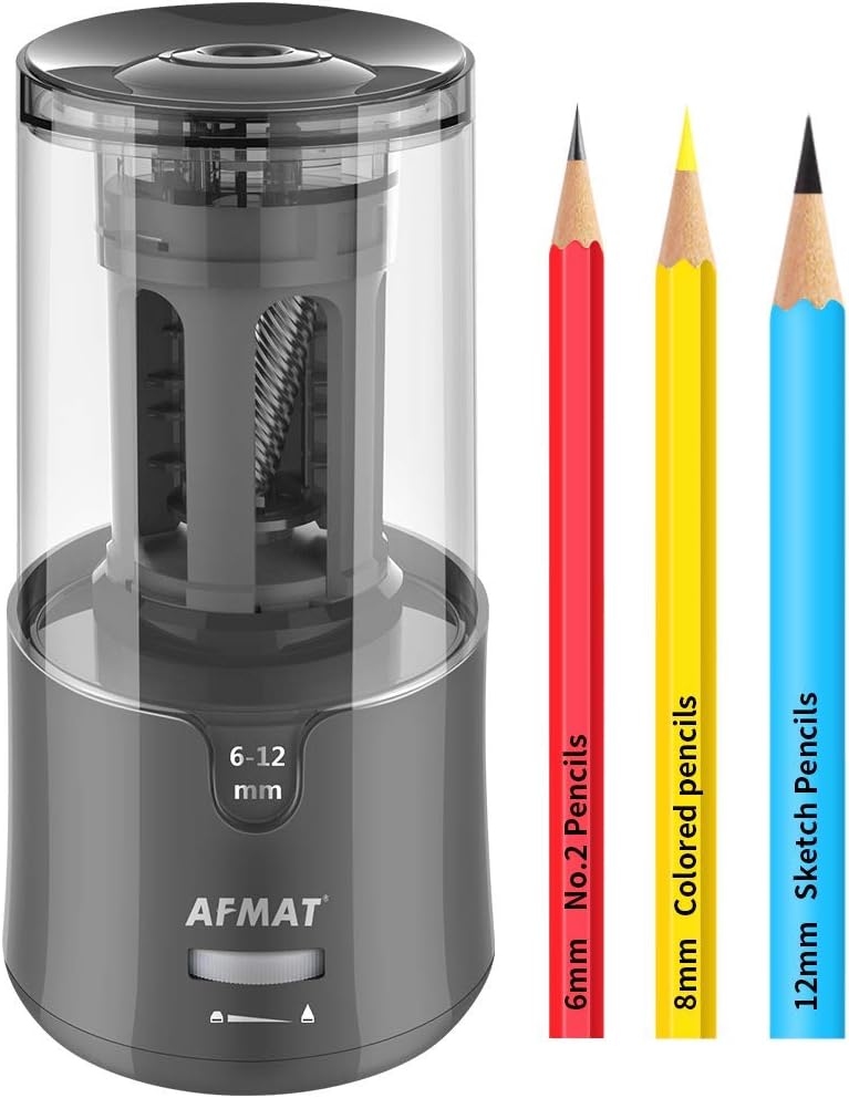 AFMAT Electric Pencil Sharpener - Auto Stop, Super Sharp & Fast, Plug in Pencil Sharpener for 6-12mm No.2/Colored Pencils - Classroom/Office/Home PS92