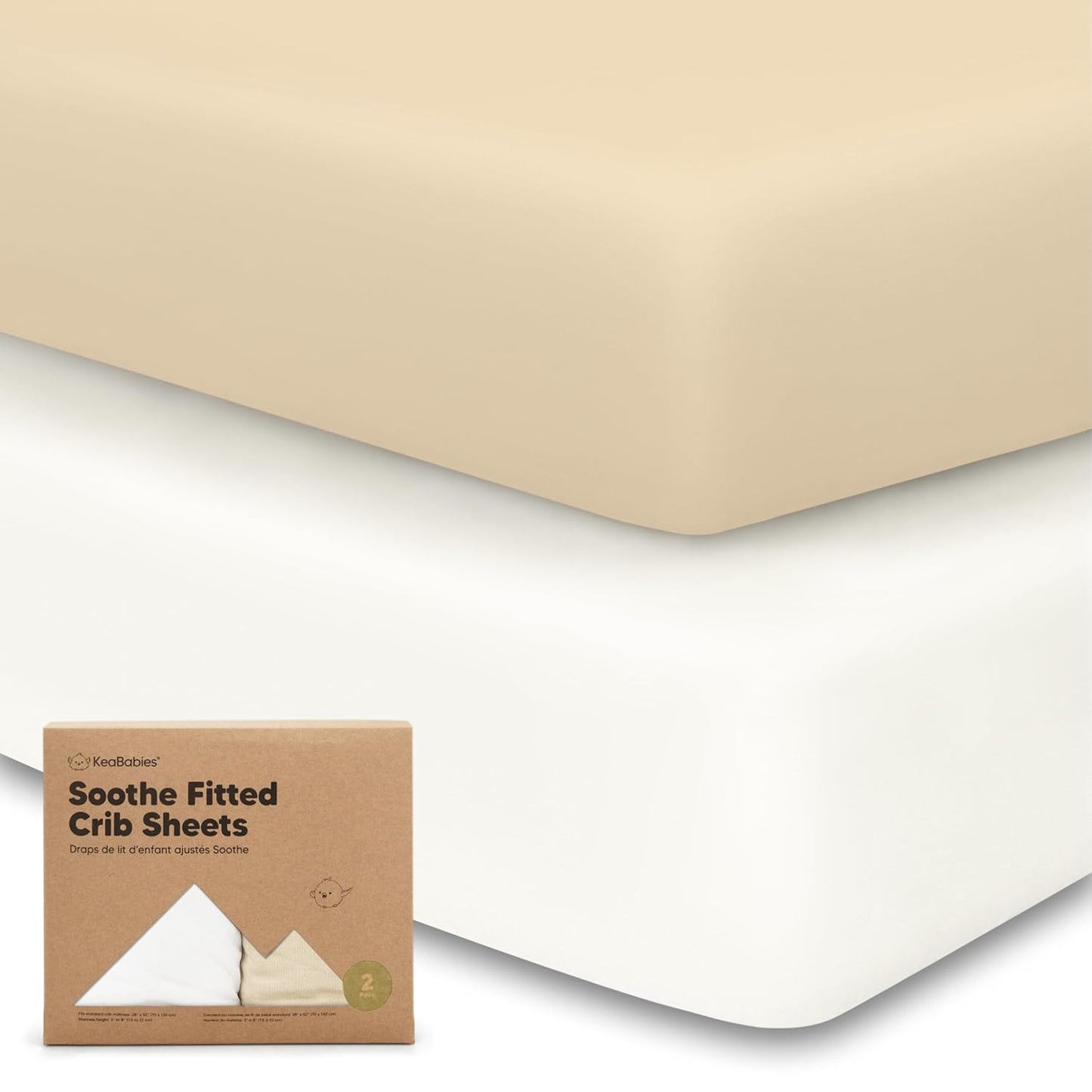 KeaBabies 2-Pack Organic Crib Sheets for Boys, Girls - 52x28 Fitted Crib Mattress Sheet Neutral, Breathable Jersey Cotton Cover for Baby Bed, Toddler Mattress, Soft & Cute Prints (Soft White)