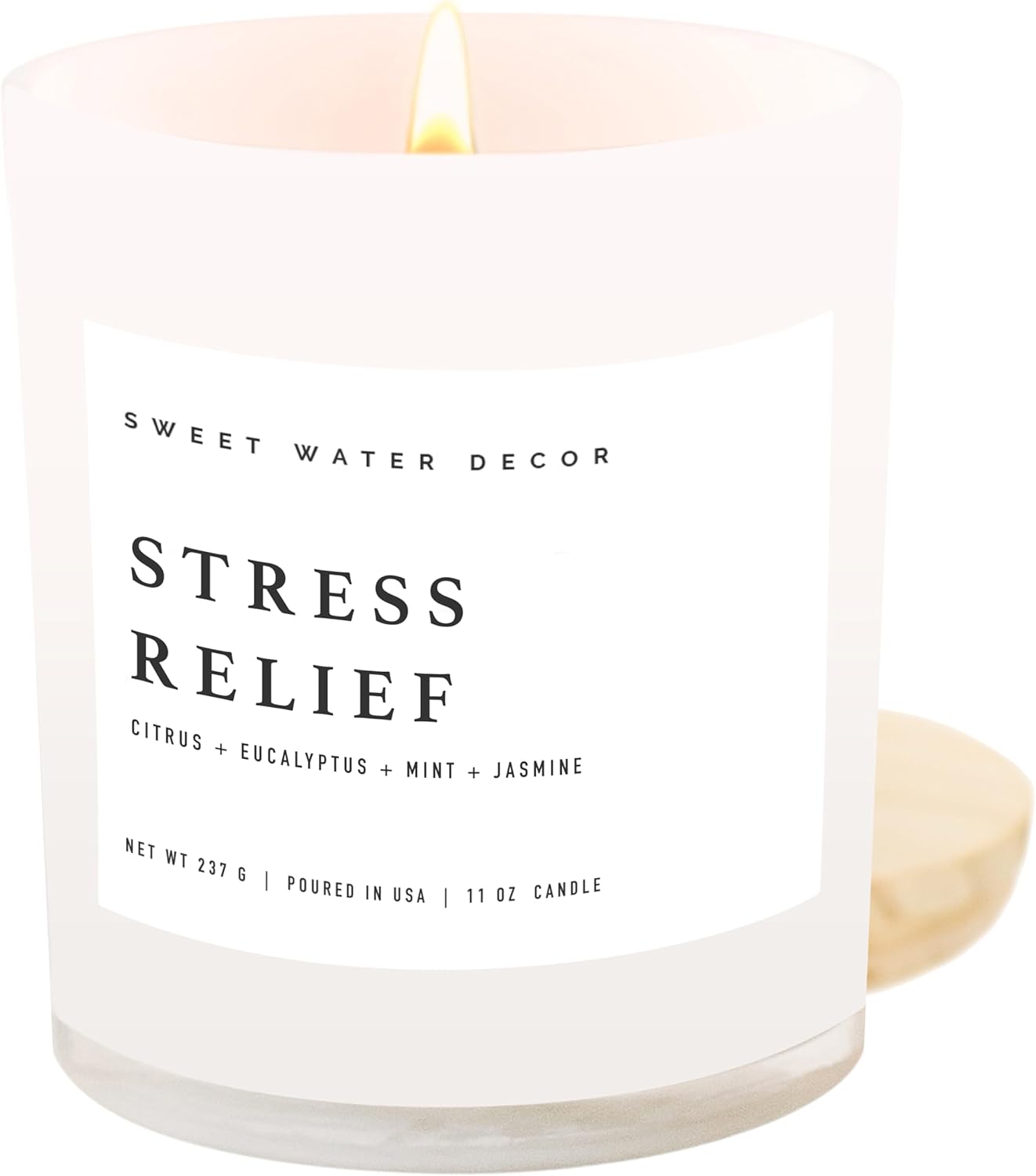 Sweet Water Decor Salt and Sea Candle - Sea Salt, Citrus, Amber, Musk, Beach Scented Soy Candles for Home - 11oz White Glass Jar + Wood Lid, 50+ Hour Burn Time, Made in the USA