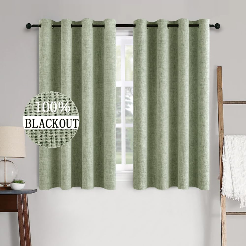 MIULEE 100% Blackout Linen Textured Curtains for Bedroom Solid Thermal Insulated Natural Beige Grommet Room Darkening Curtains & Drapes Luxury Decor for Living Room Nursery 52 x 84 Inch (2 Panels)