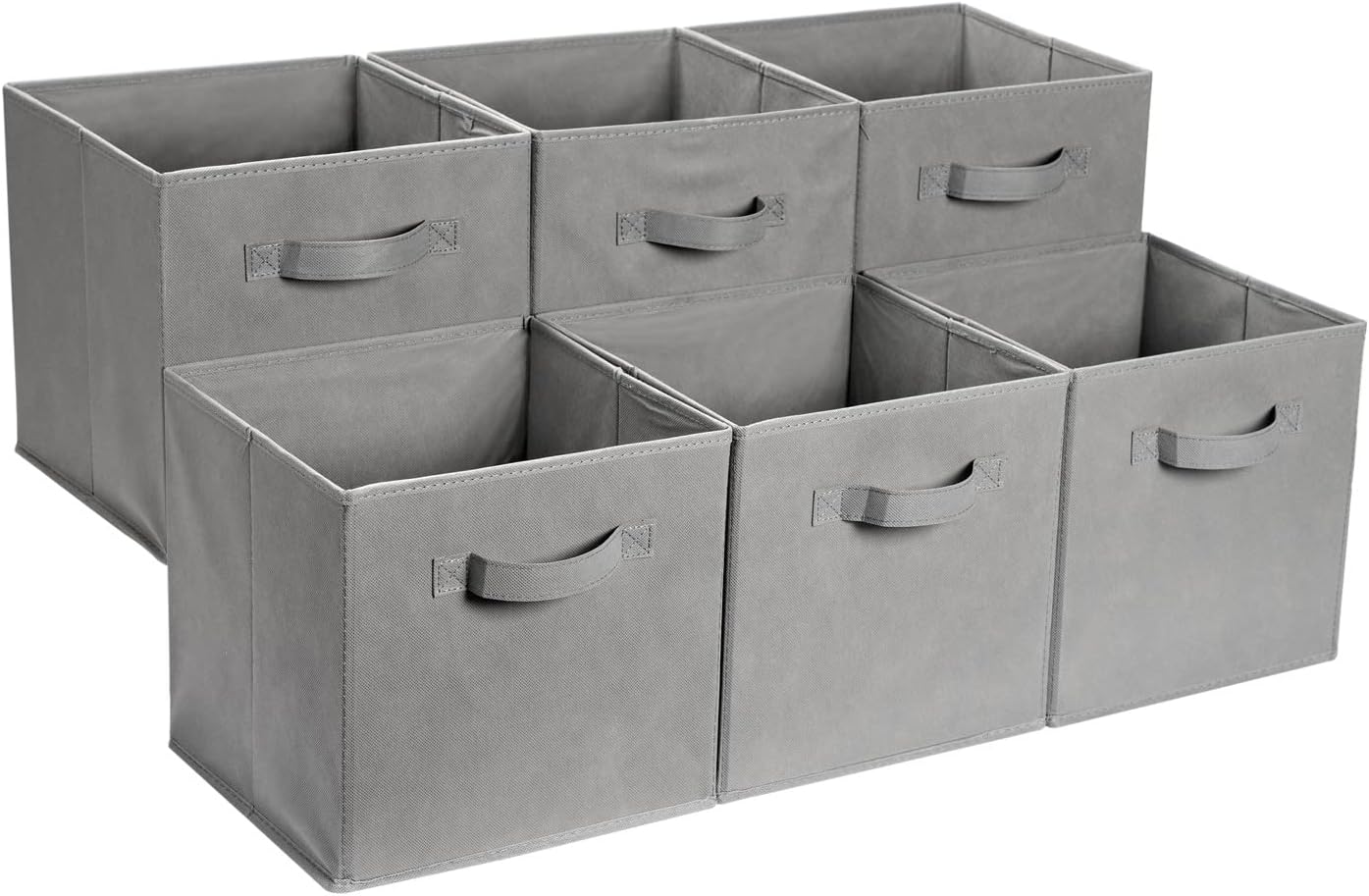 Amazon Basics Collapsible Fabric Storage Cube Bins Organizer with Handles, Sturdy, Beige, 13-x-13-x-13-inch, Pack of 6