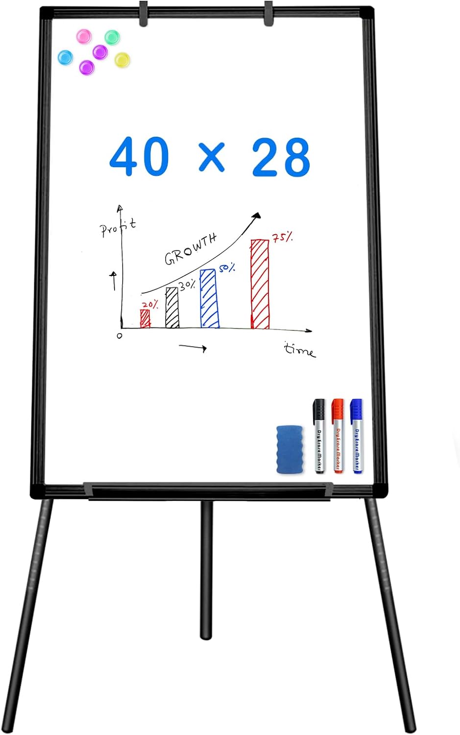 Easel Whiteboard - Magnetic Portable Dry Erase 36 x 24 Tripod Height Adjustable, 3' x 2' Flipchart Easel Stand White Board for Office or Teaching at Home & Classroom (36x24 White)
