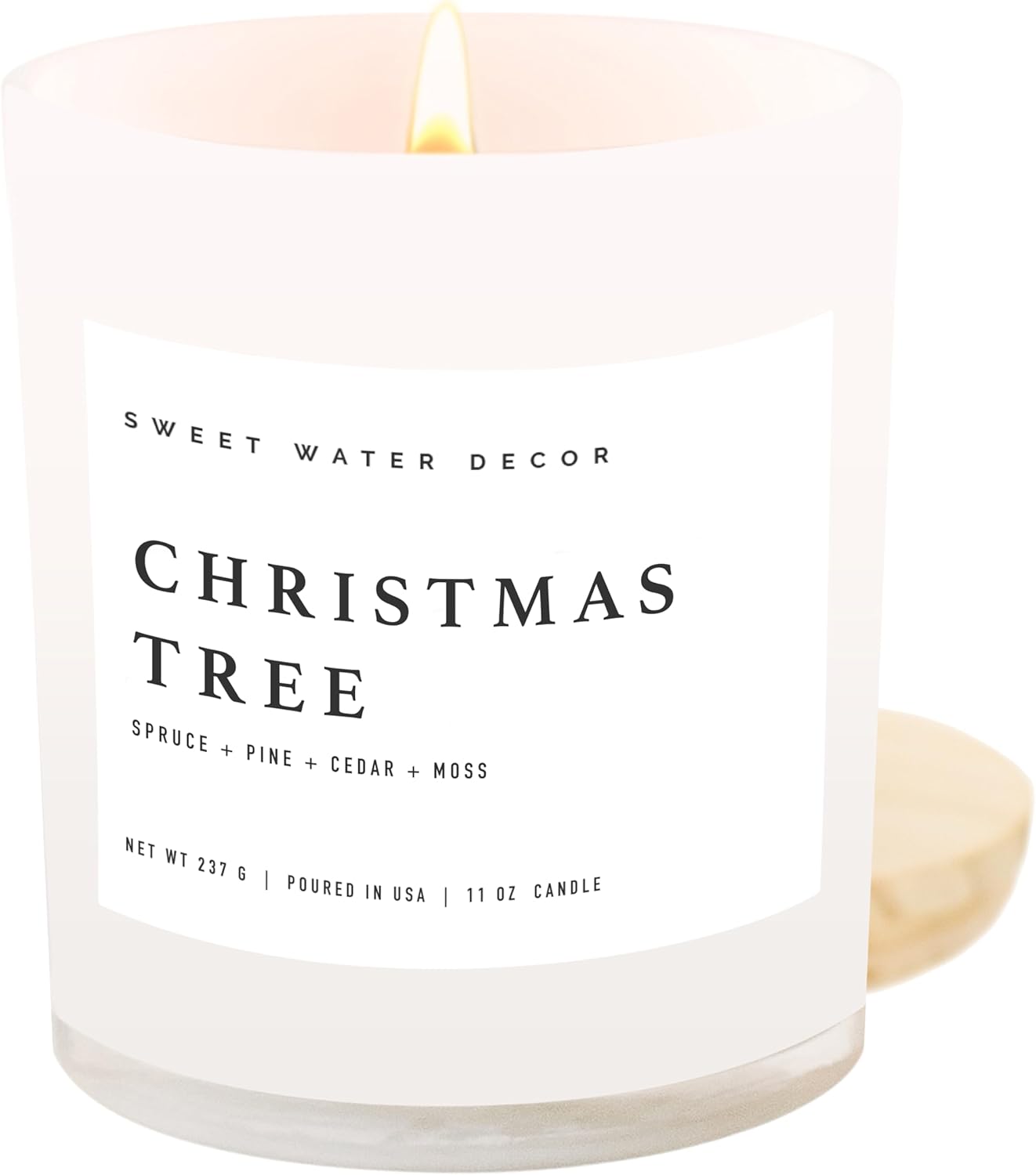Sweet Water Decor Salt and Sea Candle - Sea Salt, Citrus, Amber, Musk, Beach Scented Soy Candles for Home - 11oz White Glass Jar + Wood Lid, 50+ Hour Burn Time, Made in the USA