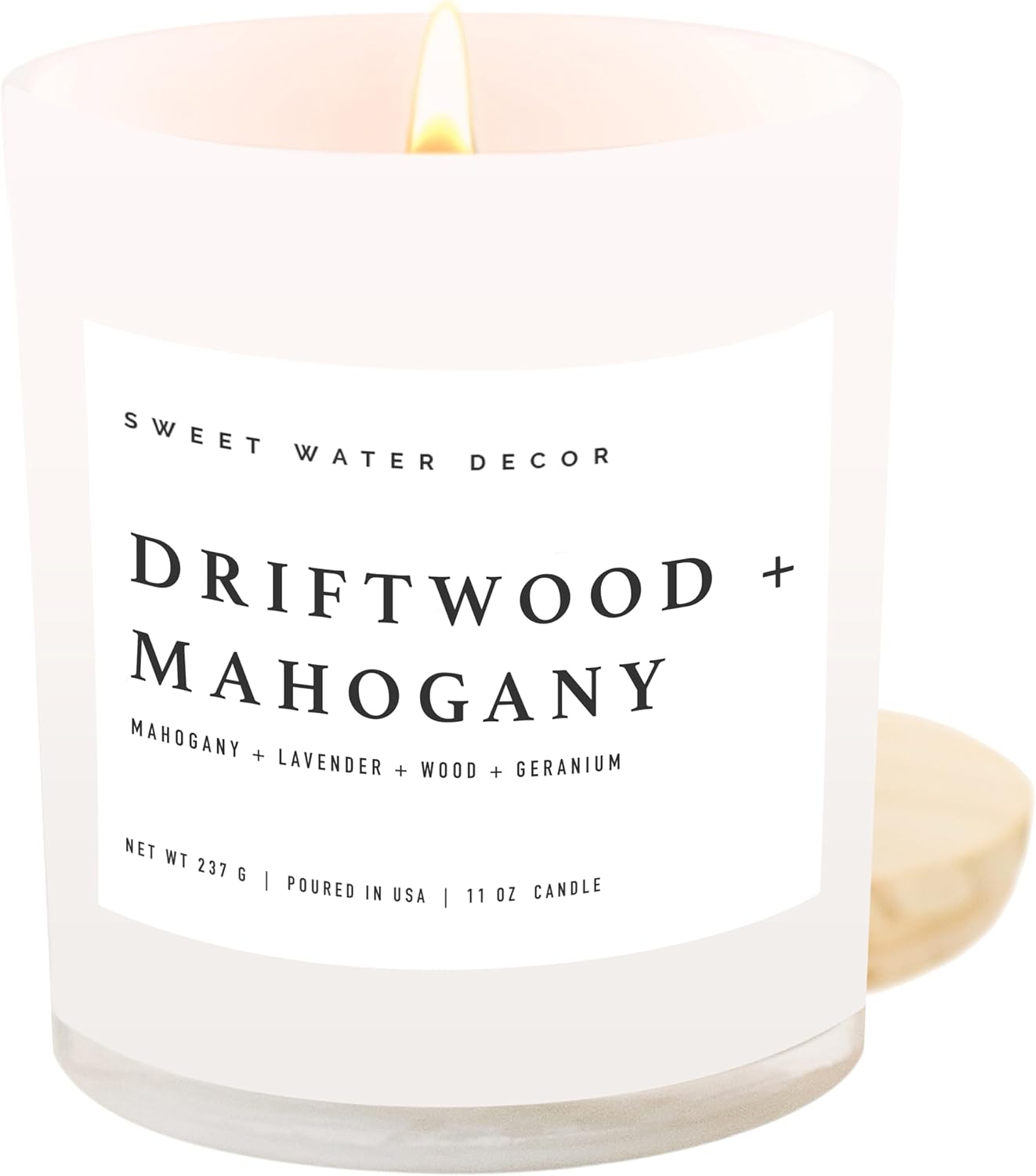 Sweet Water Decor Salt and Sea Candle - Sea Salt, Citrus, Amber, Musk, Beach Scented Soy Candles for Home - 11oz White Glass Jar + Wood Lid, 50+ Hour Burn Time, Made in the USA