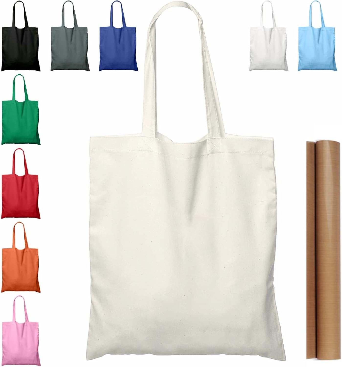 NPBAG 25 Pack 15'' X 16'' Natural Cotton Tote Bags, Lightweight Blank Bulk Cloth bags with 1pc of PTFE Teflon Sheet