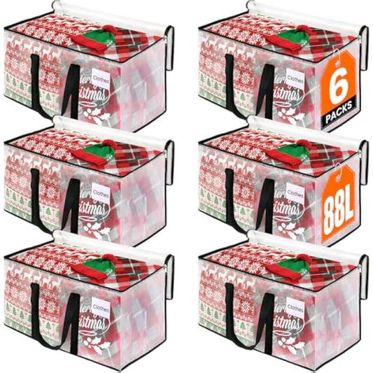 Heavy Duty Clear Moving Bags with Reinforced Handle and Double Zipper, Storage Totes, Packing Bags Alternative to Moving Essential and Supplies Box, Clear, Large, 6 Packs