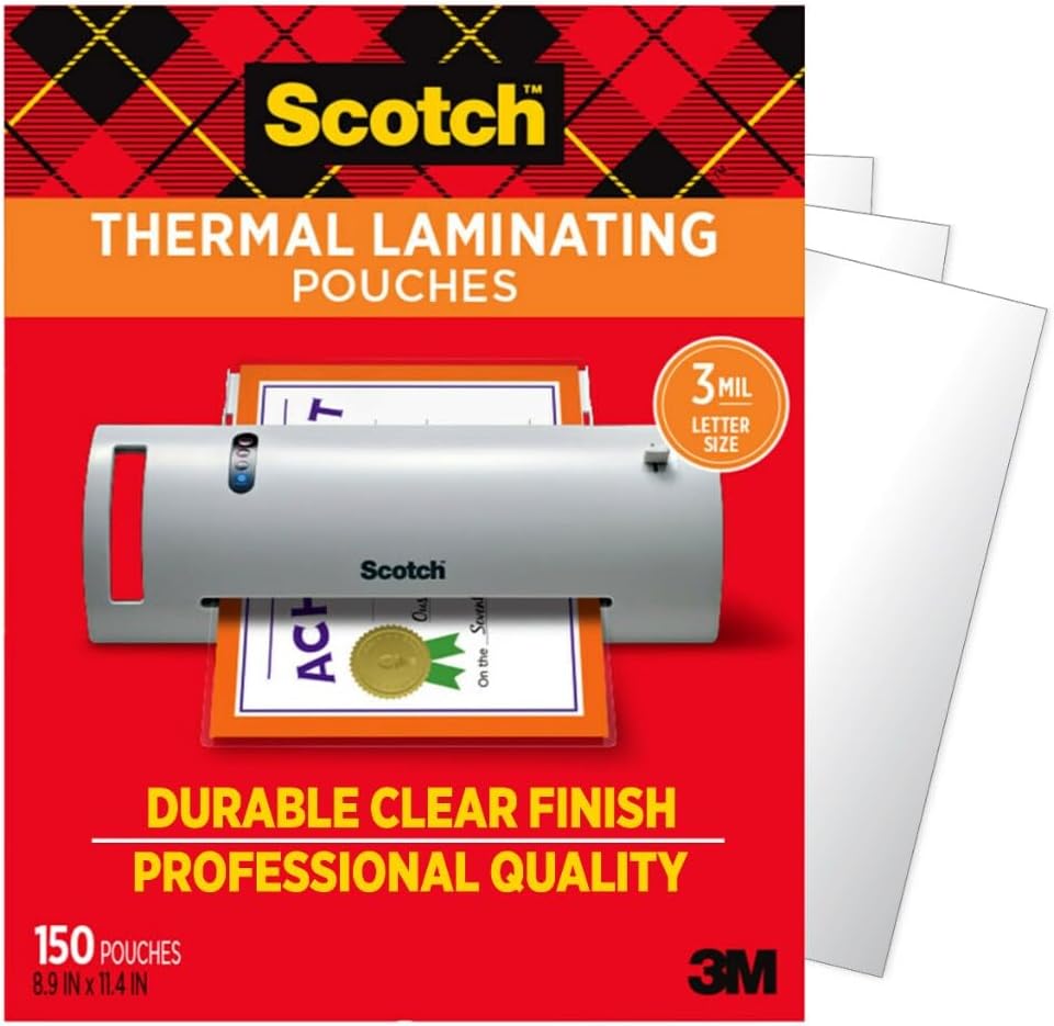 Scotch Thermal Laminating Pouches, 200 Count, Clear, 3 mil., Ideal Office or School Supplies, Fits Letter Sized Paper (8.9 in. × 11.4 in.)