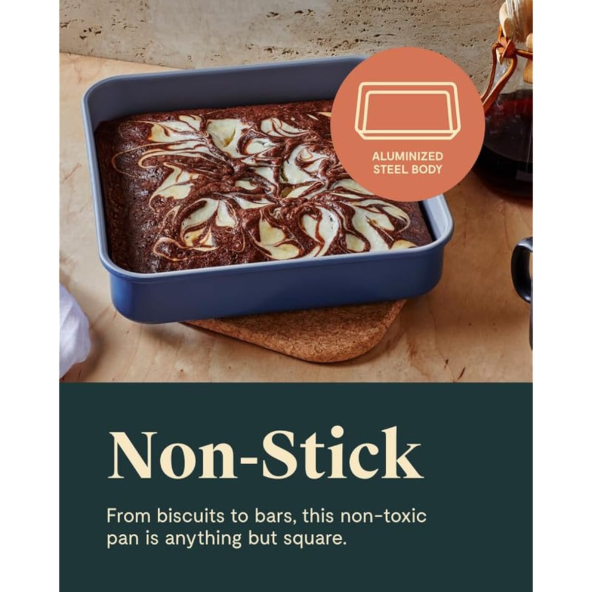 Caraway Non-Stick Ceramic 9” Square Pan - Naturally Slick Ceramic Coating - Non-Toxic, PTFE & PFOA Free - Perfect for Brownies, Lemon Bars, Cakes, & More - Navy