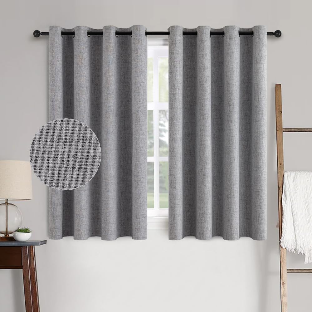 MIULEE 100% Blackout Linen Textured Curtains for Bedroom Solid Thermal Insulated Natural Beige Grommet Room Darkening Curtains & Drapes Luxury Decor for Living Room Nursery 52 x 84 Inch (2 Panels)
