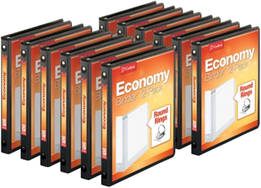 Cardinal Economy 3-Ring Binders, 1", Round Rings, Holds 225 Sheets, ClearVue Presentation View, Non-Stick, White, Carton of 12 (90621)