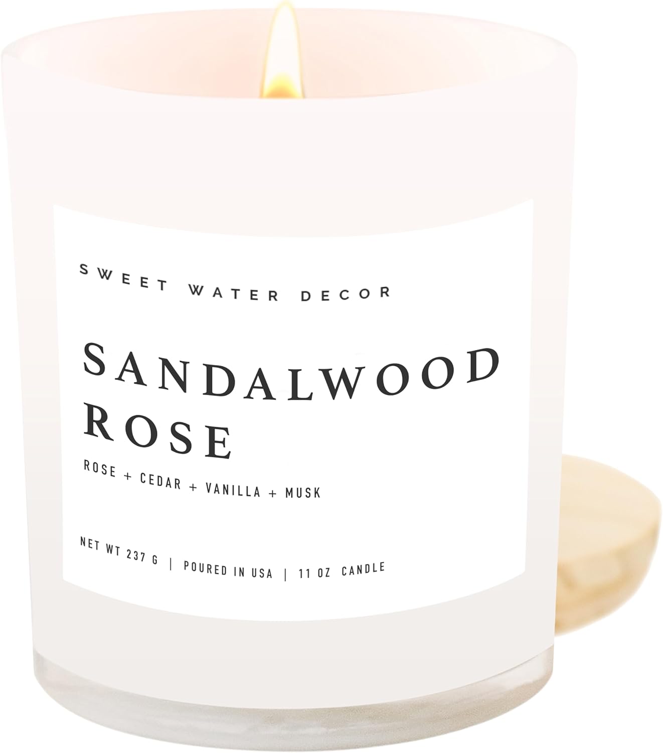 Sweet Water Decor Salt and Sea Candle - Sea Salt, Citrus, Amber, Musk, Beach Scented Soy Candles for Home - 11oz White Glass Jar + Wood Lid, 50+ Hour Burn Time, Made in the USA