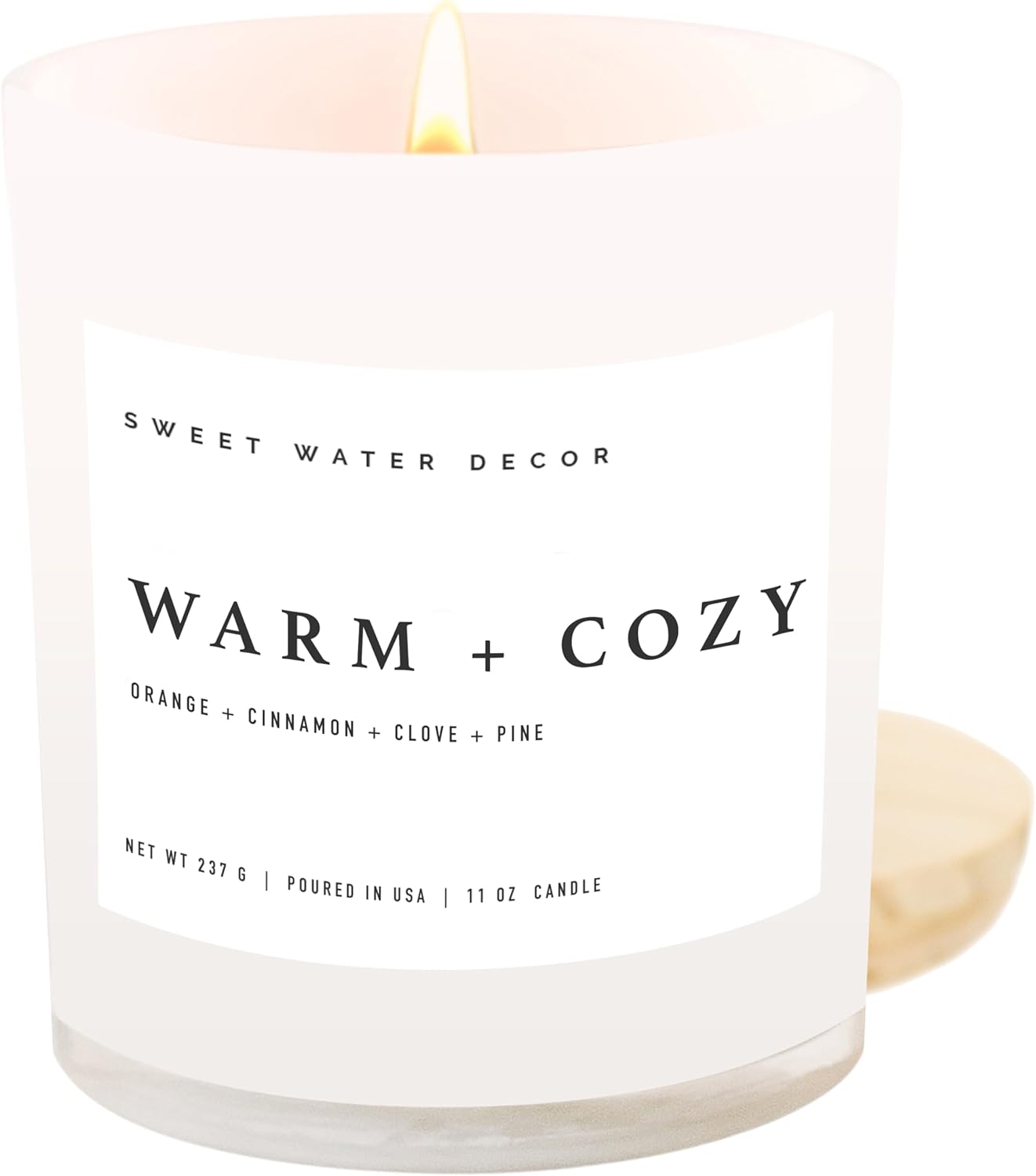 Sweet Water Decor Salt and Sea Candle - Sea Salt, Citrus, Amber, Musk, Beach Scented Soy Candles for Home - 11oz White Glass Jar + Wood Lid, 50+ Hour Burn Time, Made in the USA