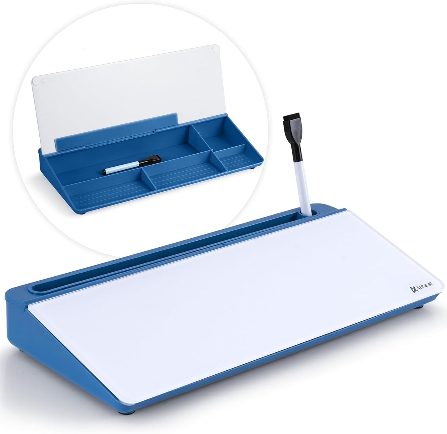 Varhomax Glass Desk Whiteboard with Storage, Desktop Organizer to-do List Memo Notepad Dry Erase White Board for Home Office and School Supplies (White)