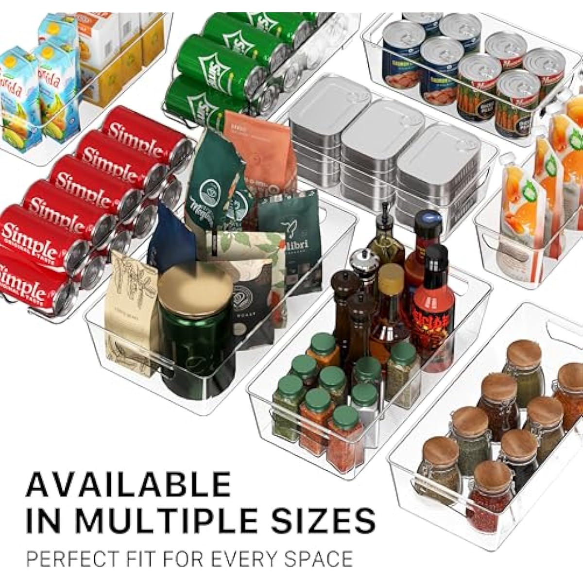 Simple Houseware 4 Pcs Kitchen Clear Bin Storage Organizer, 15" x 8" x 3.75"