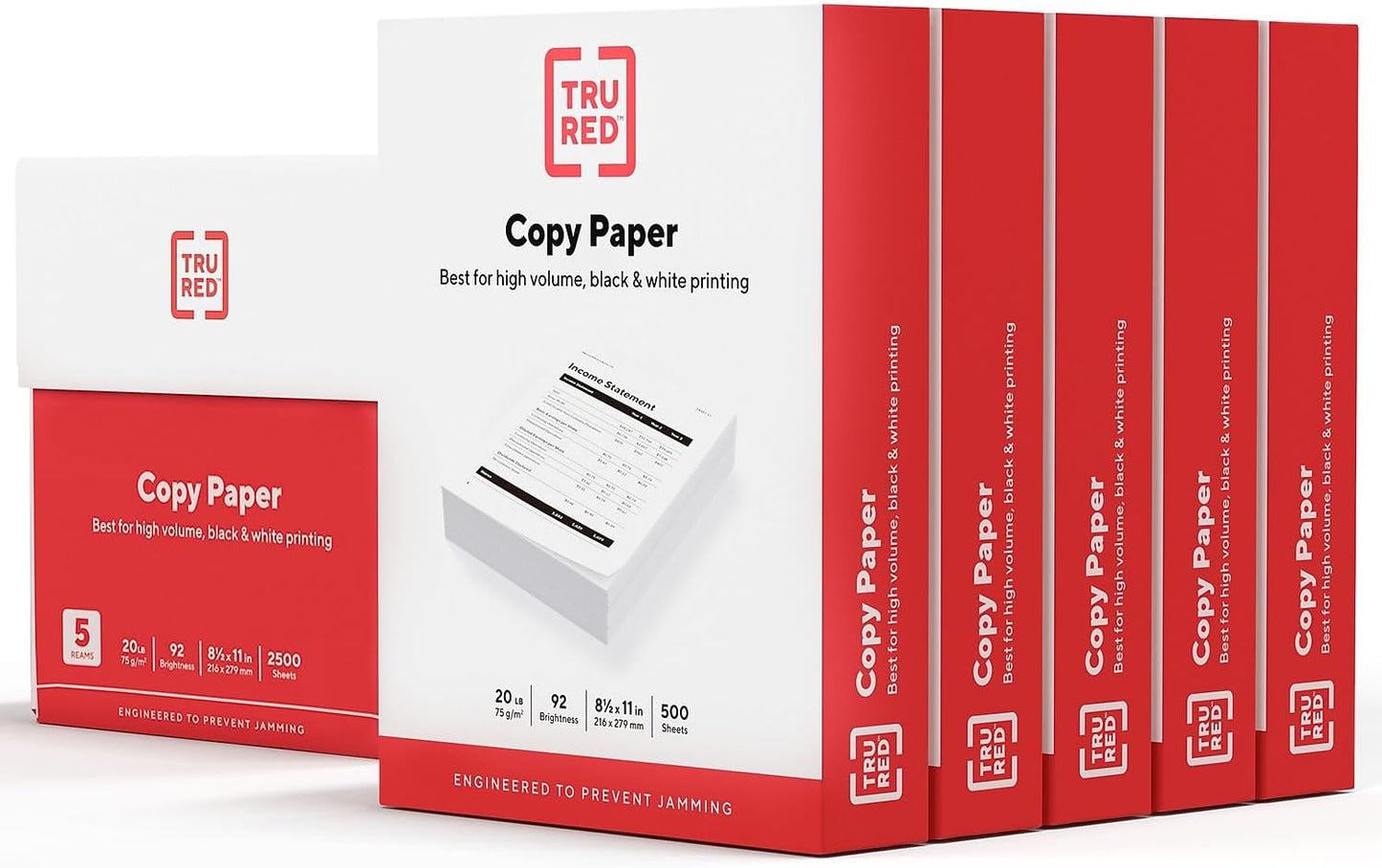 TRU RED 8.5x11 Copy Paper 20 lb. 92-Bright 5000 Sheets/Carton, For Office, School & Home