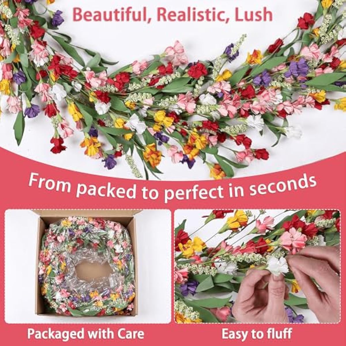 6ft Spring Flower Garland for Mantle Decor: Artificial Floral Vine with Greenery for Wedding Arch, Fireplace, Table & Wall, All Season Home Decor for Summer, Easter, Mother's Day (Yellow+Pink)